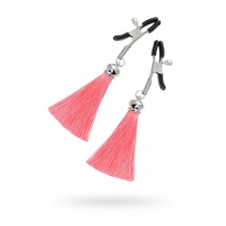 Зажимы на соски прищепки с кисточками из шелка Pecado BDSM, металл, розовый Зажимы на соски прищепки с кисточками из шелка Pecado BDSM, металл, розовый