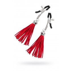 Зажимы на соски прищепки с кисточками из замши Pecado BDSM, металл, красный Зажимы на соски прищепки с кисточками из замши Pecado BDSM, металл, красный