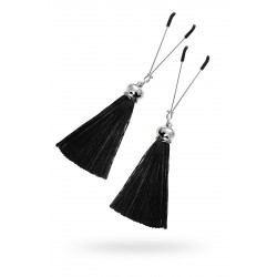 Зажимы на соски вилки с кисточками из шелка Pecado BDSM, металл, черный Зажимы на соски вилки с кисточками из шелка Pecado BDSM, металл, черный