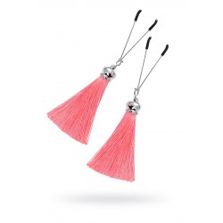 Зажимы на соски вилки с кисточками из шелка Pecado BDSM, металл, розовый