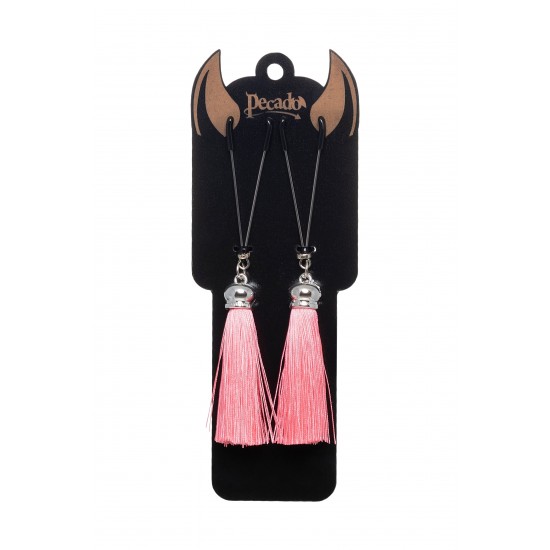 Зажимы на соски вилки с кисточками из шелка Pecado BDSM, металл, розовый