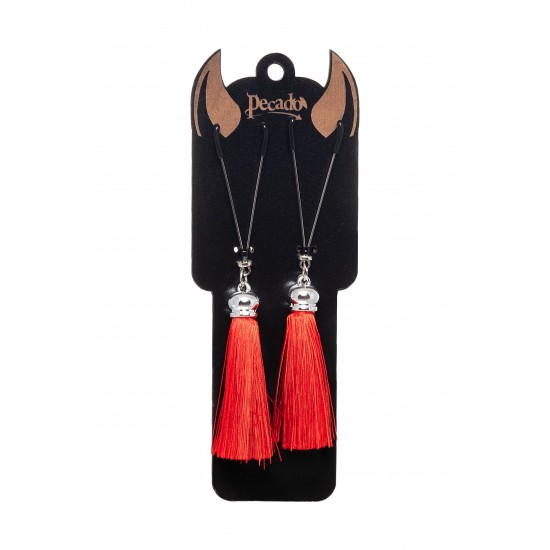 Зажимы на соски вилки с кисточками из шелка Pecado BDSM, металл, красный