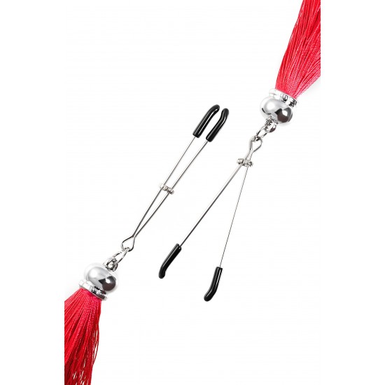 Зажимы на соски вилки с кисточками из шелка Pecado BDSM, металл, красный