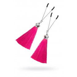 Зажимы на соски вилки с кисточками из шелка Pecado BDSM, металл, бордовый Зажимы на соски вилки с кисточками из шелка Pecado BDSM, металл, бордовый