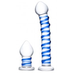 Набор из 2 стеклянных игрушек с синей спиралью Swirly Dildo & Buttplug Set Набор из 2 стеклянных игрушек с синей спиралью Swirly Dildo & Buttplug Set