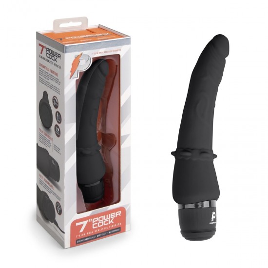 Черный анальный вибратор 7 Slim Anal Realistic Vibrator - 20 см.