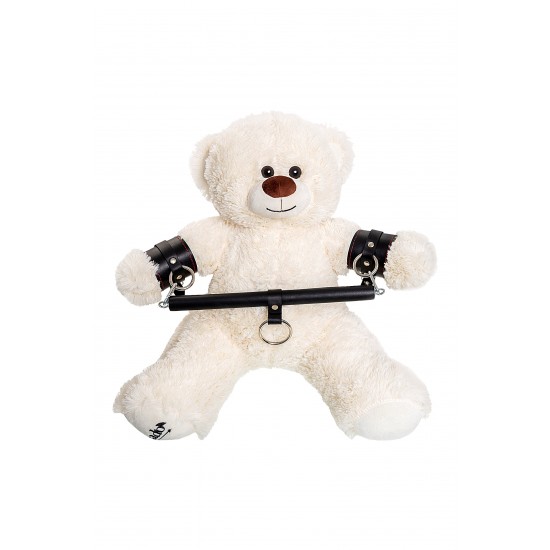 Бандажный набор Медведь белый Pecado BDSM(маленькая распорка, наручники), натуральная кожа, черный