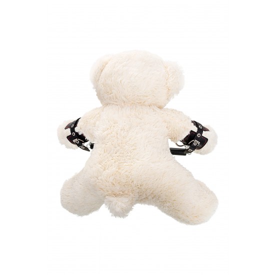 Бандажный набор Медведь белый Pecado BDSM(маленькая распорка, наручники), натуральная кожа, черный